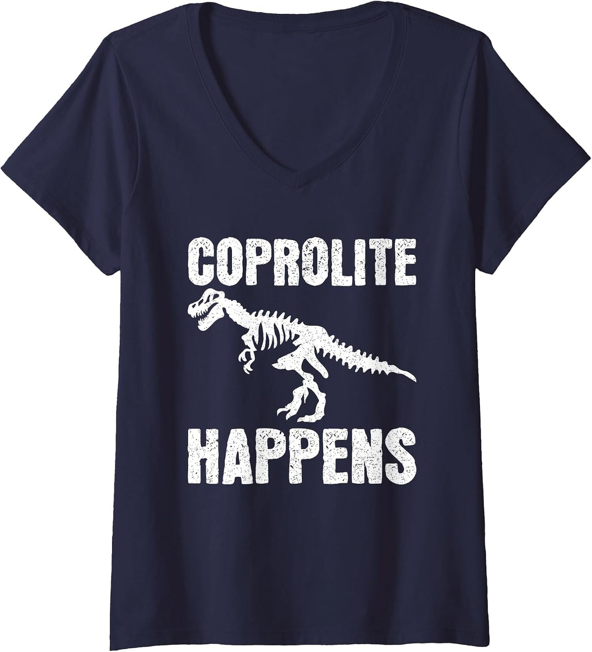 Women's Funny Corpolite Happens Fossil Hunter Paleontologist V-Neck T-Shirt - Navy Blue