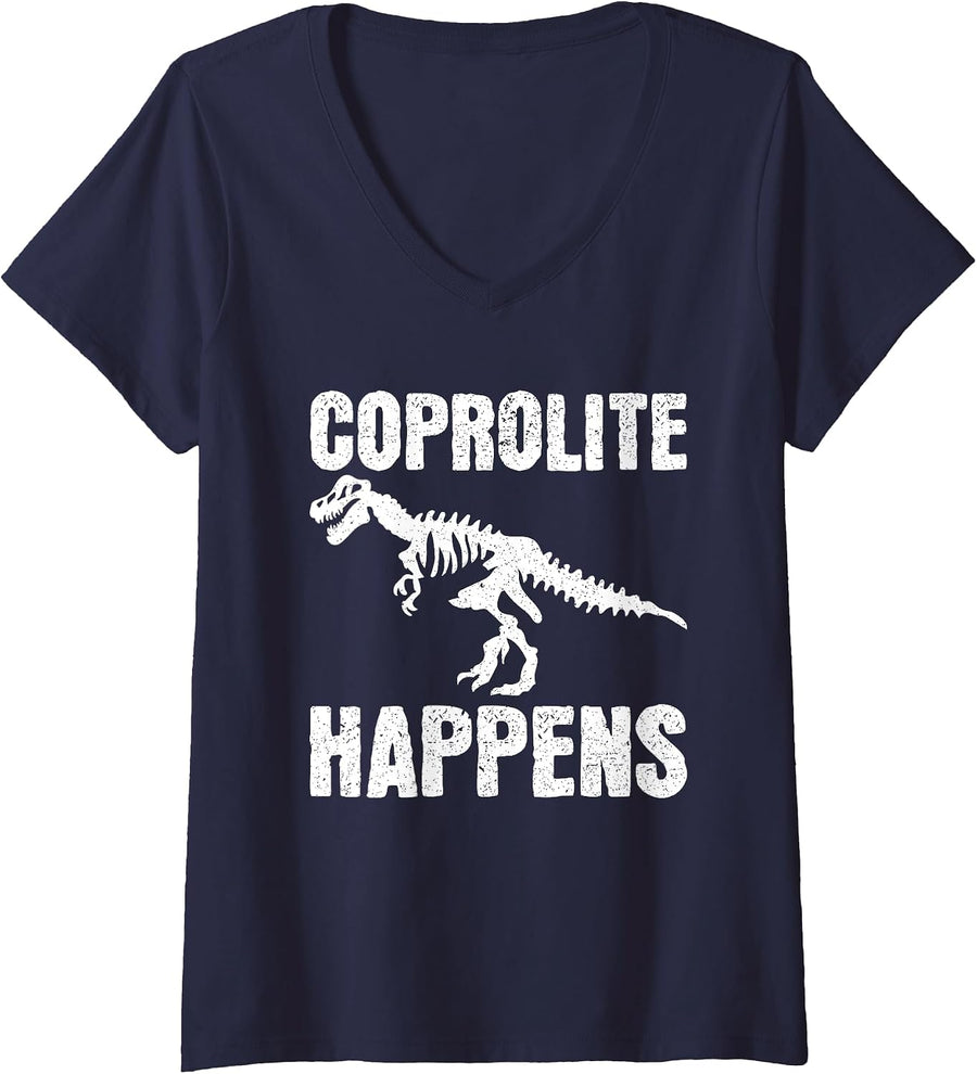 Women's Funny Corpolite Happens Fossil Hunter Paleontologist V-Neck T-Shirt - Navy Blue