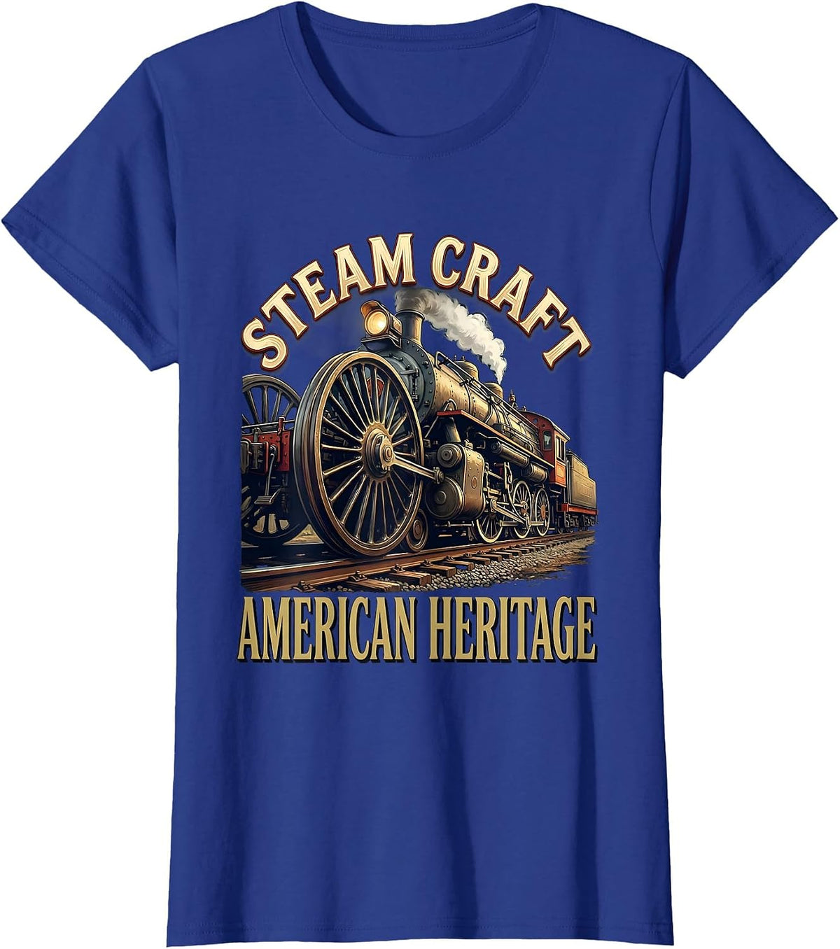 Women's Steam Craft American Heritage Vintage Steam Locomotive Train T-Shirt - Royal Blue
