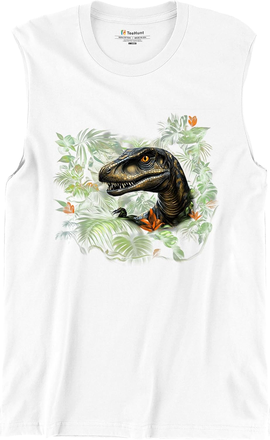 Velociraptor Jungle Men's T-Shirt Dinosaur Hunter Jurassic Period Raptor Reptile Dino Tropical Paleontology Men's Tee - 4