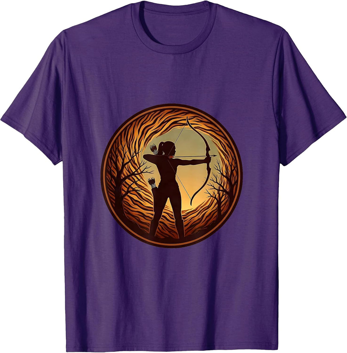 Men's Camo Bow Hunting Silhouette Dusk Design T-Shirt - Purple
