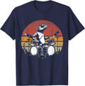 Funny Retro Lizard Drummer Rock Drummer Lizard Playing Drums T-Shirt - Navy Blue