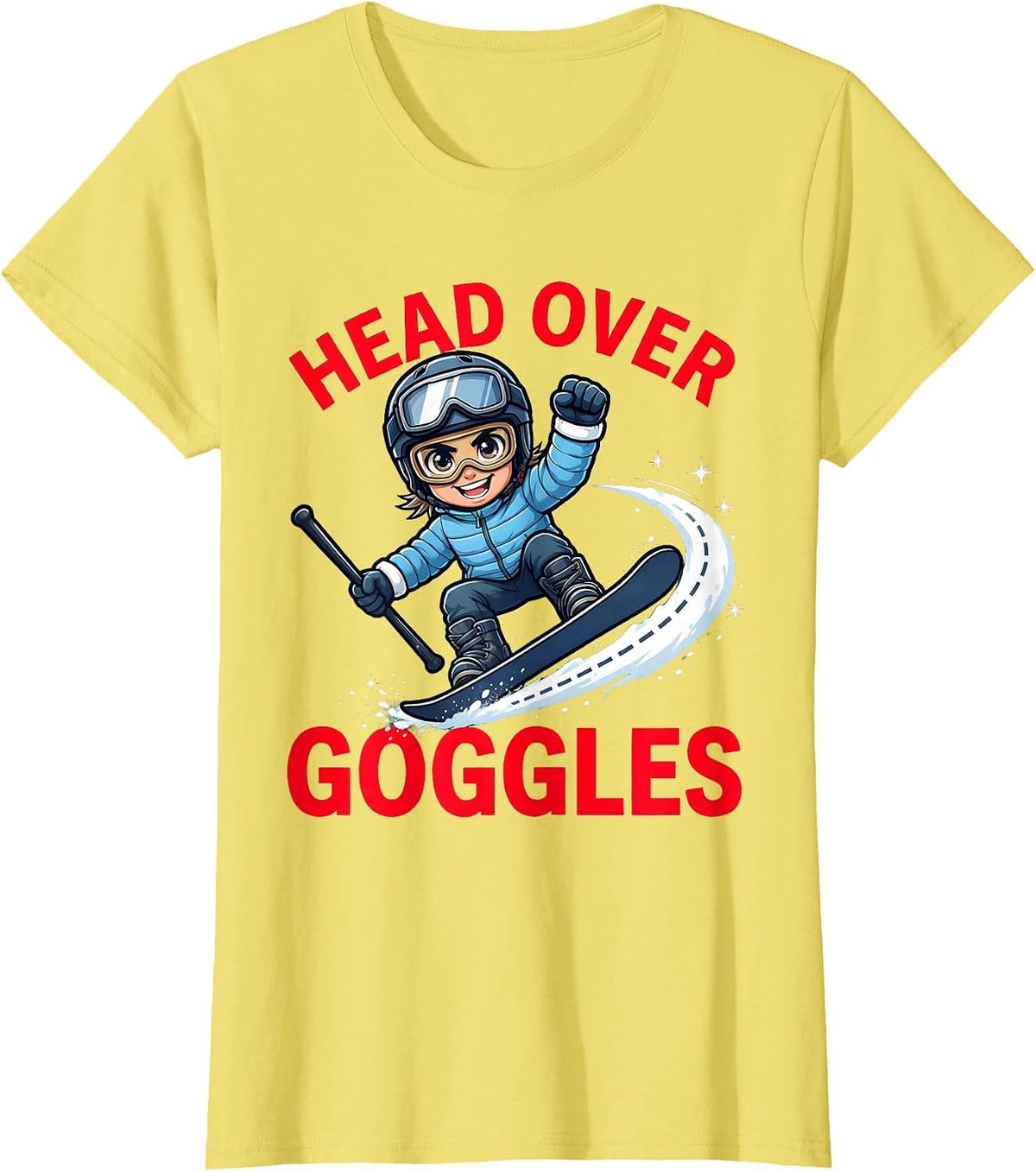 HEAD OVER GOGGLES Funny Snowboarder Ski Lover Winter T-Shirt - Lemon Yellow