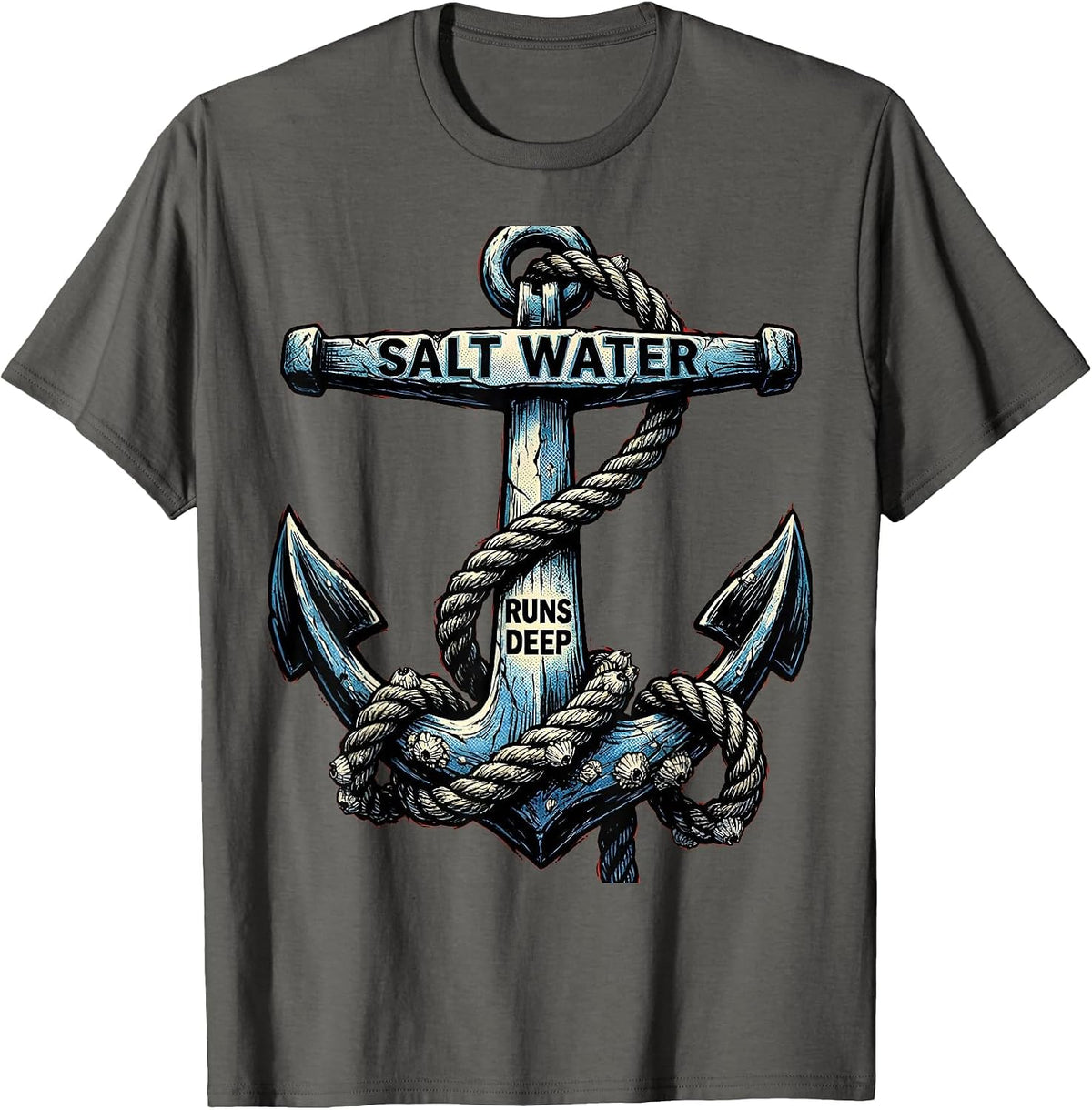 Salt Water Runs Deep Caribbean Design T-Shirt - Asphalt Grey