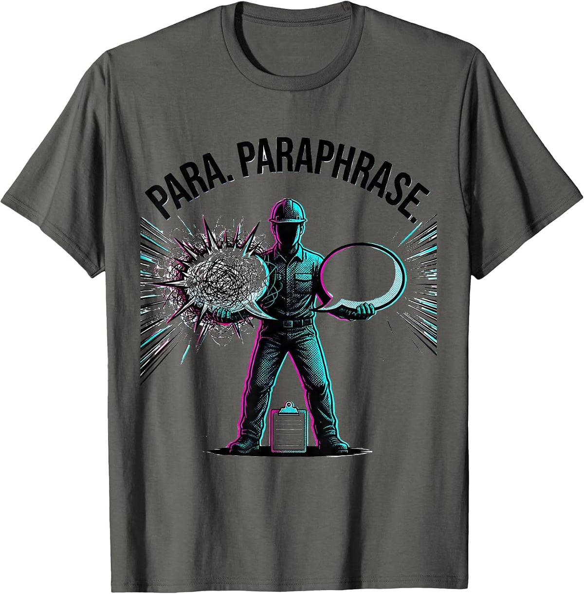 Men's Para Paraphrase Bold Pop Art Funny Paraprofessional Support T-Shirt - Asphalt Grey