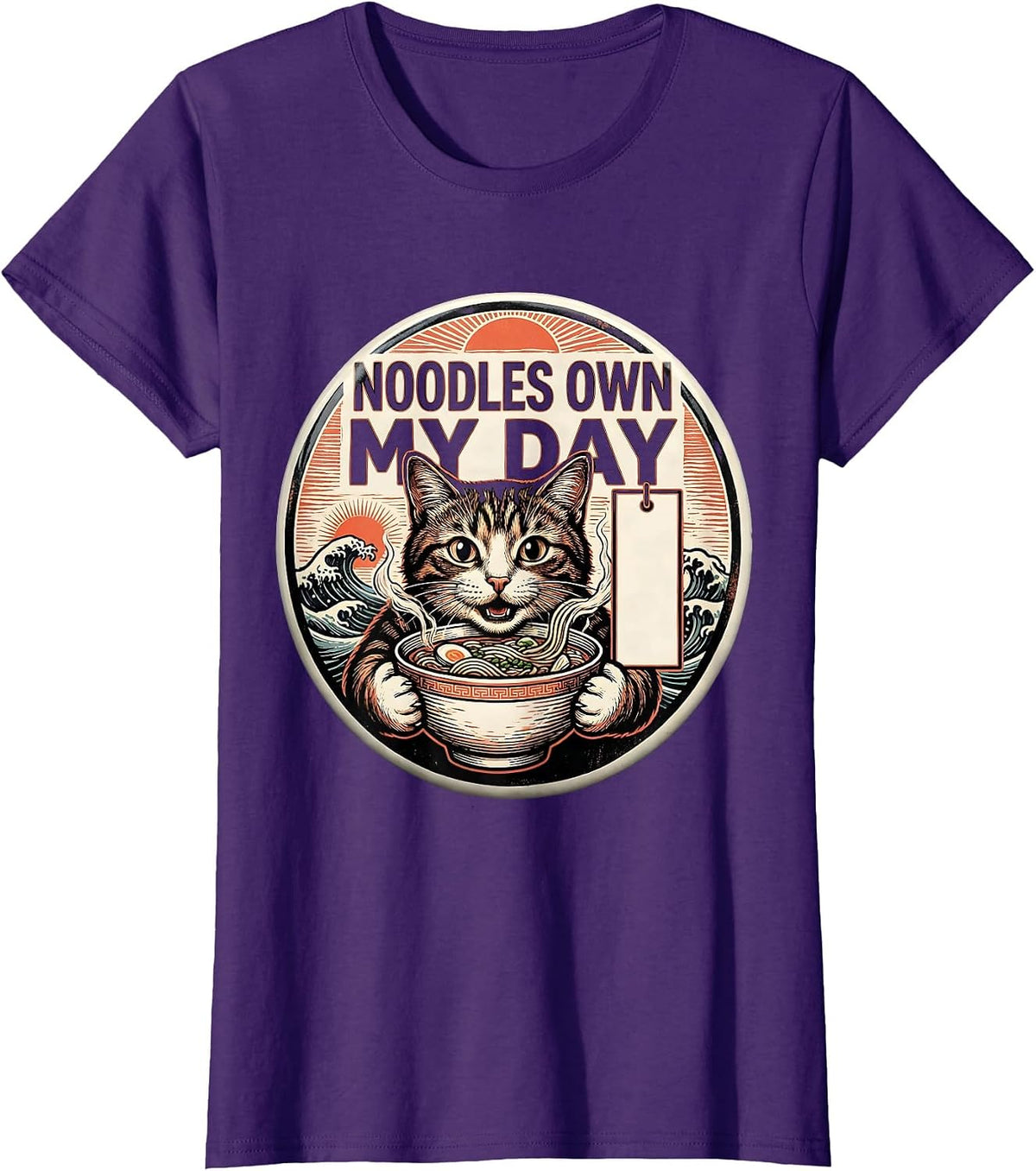 Women's Noodles Own My Day Funny Cat Ramen Anime Kawaii Gift T-Shirt - Purple