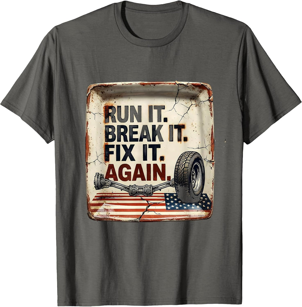 Men's Run It Break It Fix It Again Distressed RC Car Racing T-Shirt - Asphalt Grey