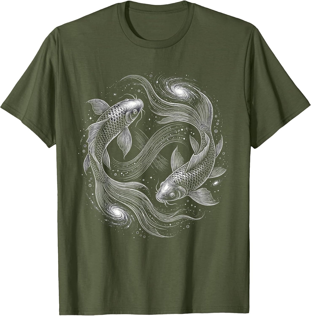 Autism Awareness Koi Fish Galaxy Swirl Design T-Shirt - Olive Green