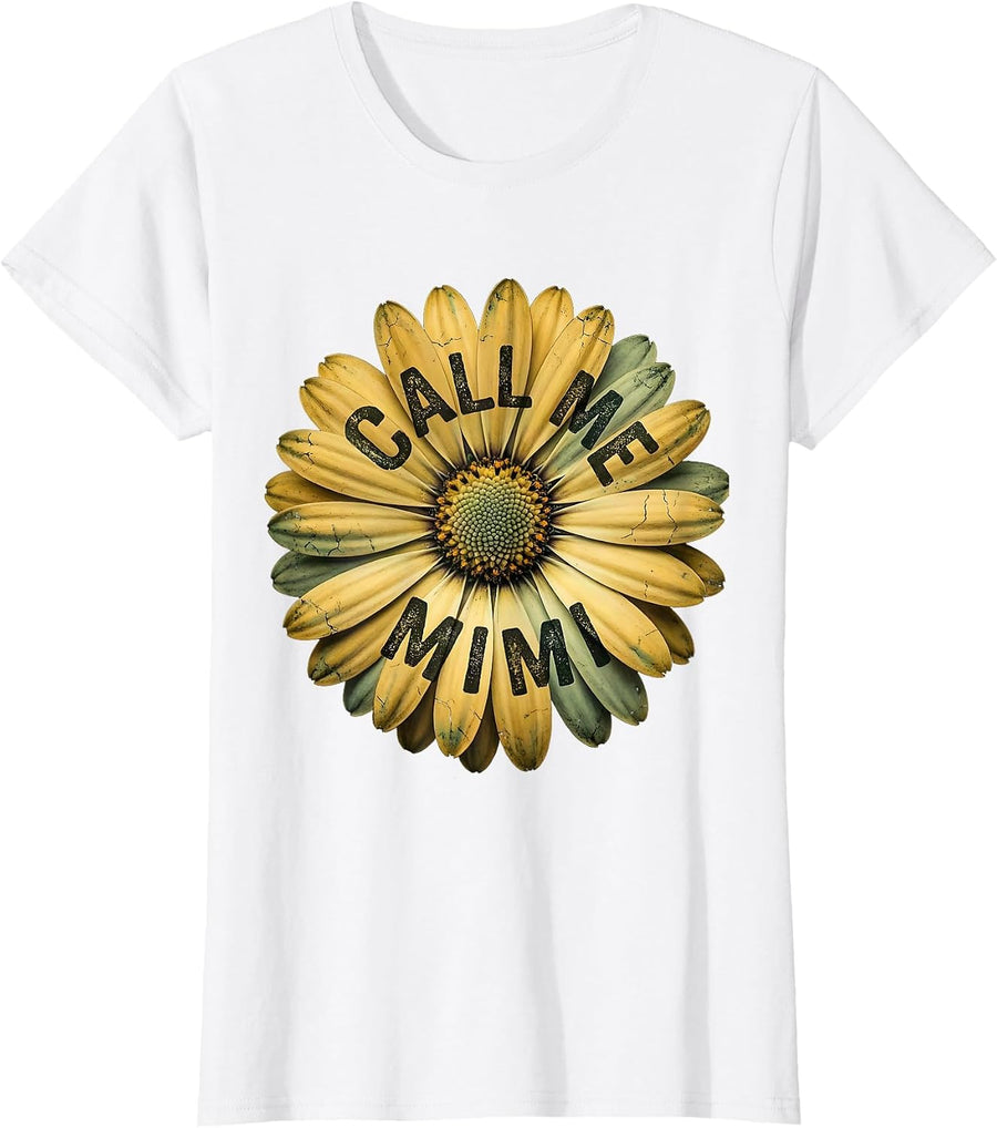 Women's Call Me Mimi Grandma Name Design T-Shirt - White