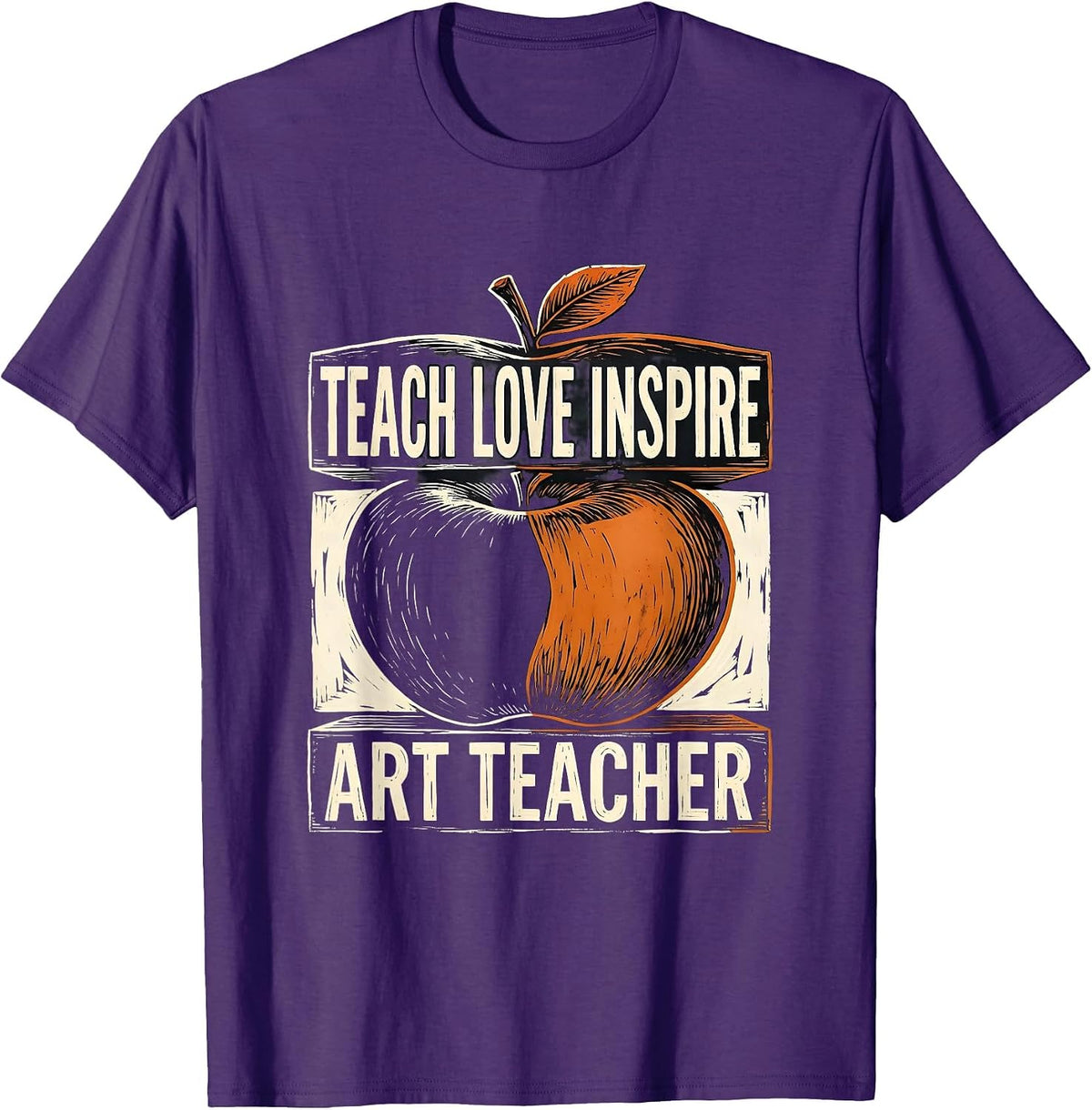 Men's Teach Love Inspire Art Teacher Linocut Back To School Gift T-Shirt - Purple