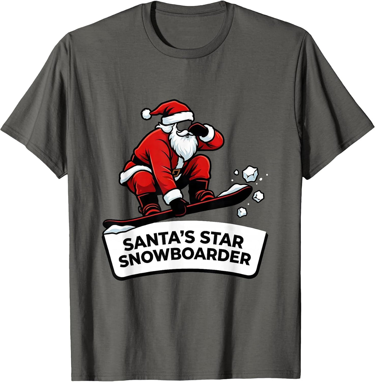 Men's Santa's Star Snowboarder Funny Christmas Snowboarder Gift T-Shirt - Asphalt Grey