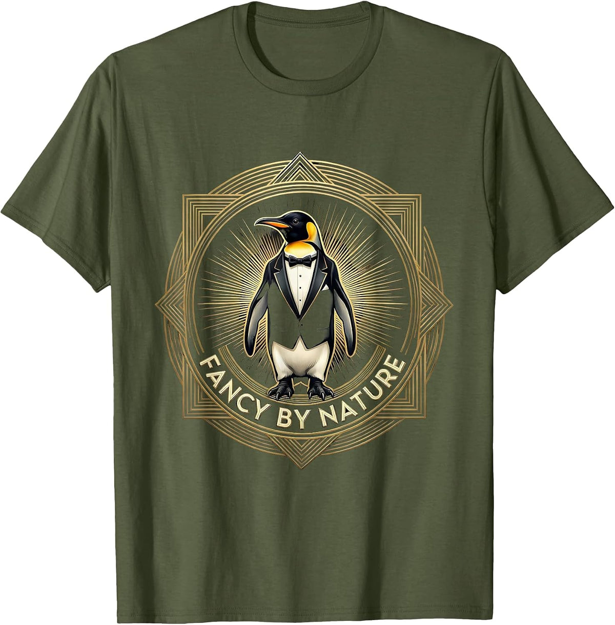 Fancy By Nature Tuxedo Graphic Design T-Shirt - Olive Green