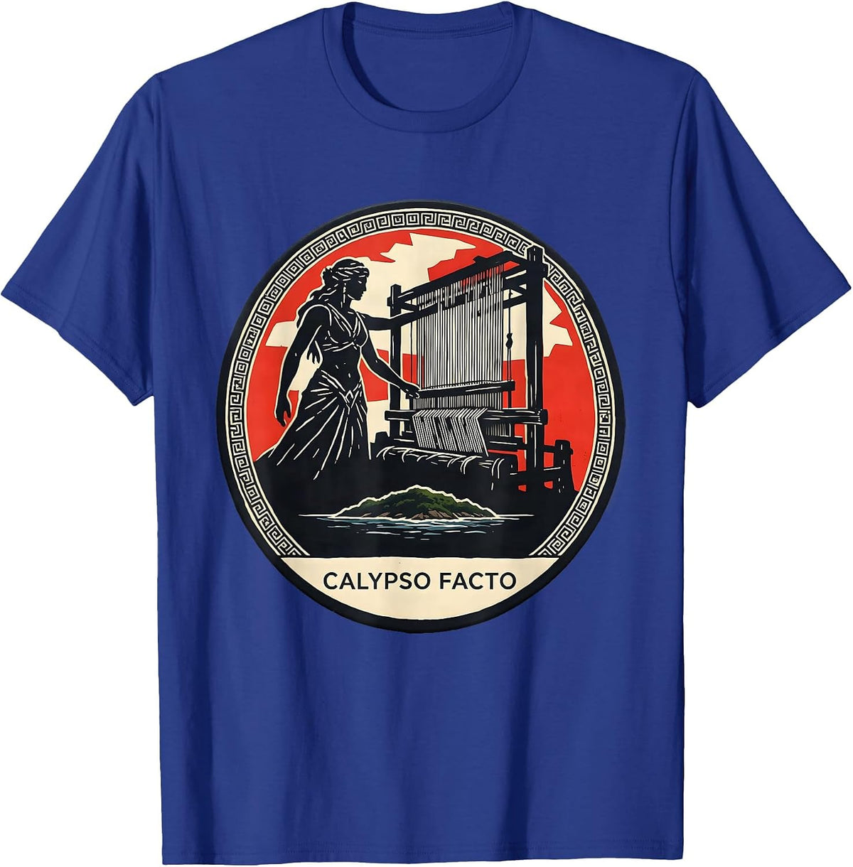 Men's Calypso Facto Stencil Graphic Greek Mythology Gods Pun T-Shirt - Royal Blue