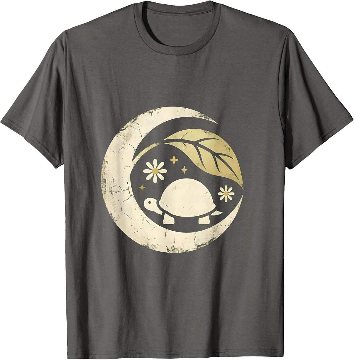 Be Still Tortoise Under Leaf Nature Graphic T-Shirt - Asphalt Grey