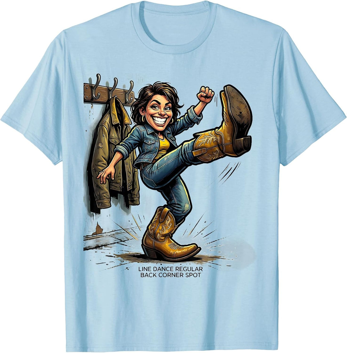 Men's Line Dance Regular Back Corner Spot Funny Line Dance Cowboy T-Shirt - Baby Blue