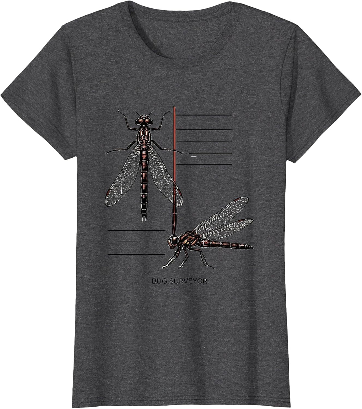 Women's Bug Surveyor Minimalist Entomology Bug Collector Species T-Shirt - Dark Heather Grey