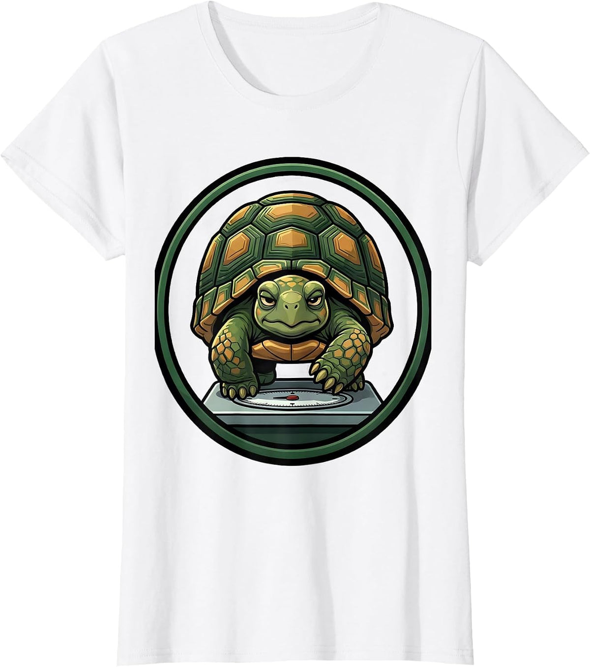 Women's Sealed Tortoise Badge Cartoon Turtle Lover Humor T-Shirt - White
