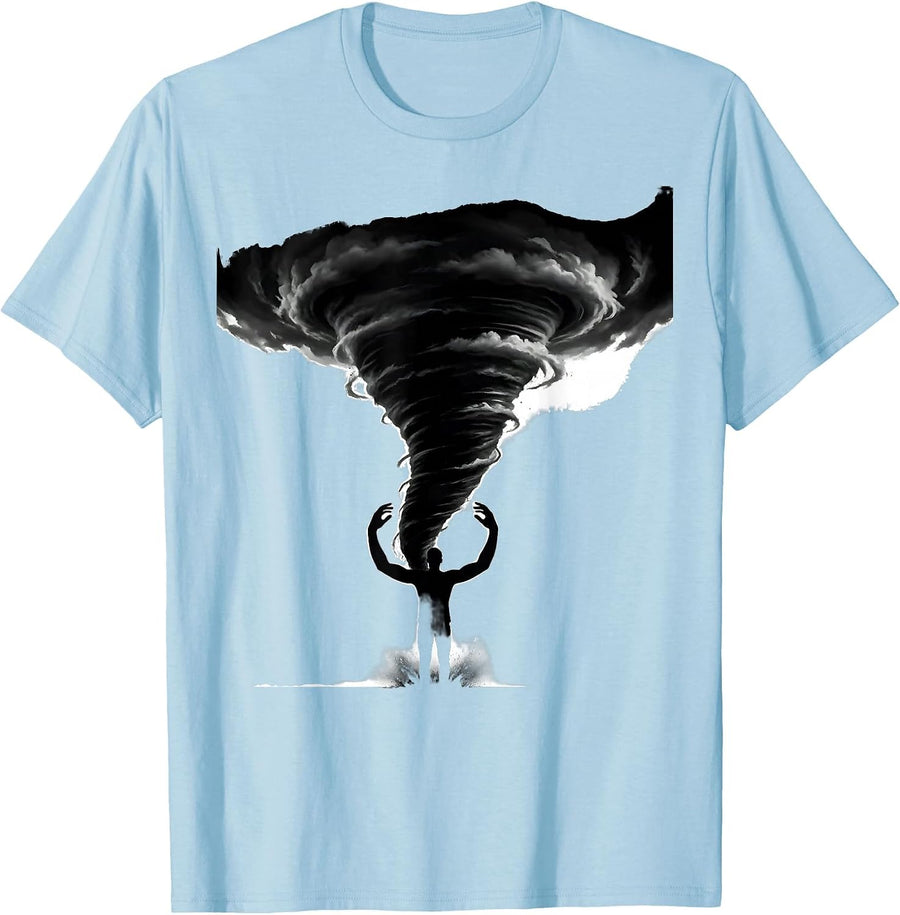 Men's Embrace Tornado Funnel Silhouette Storm Chaser Meteorology T-Shirt - Baby Blue