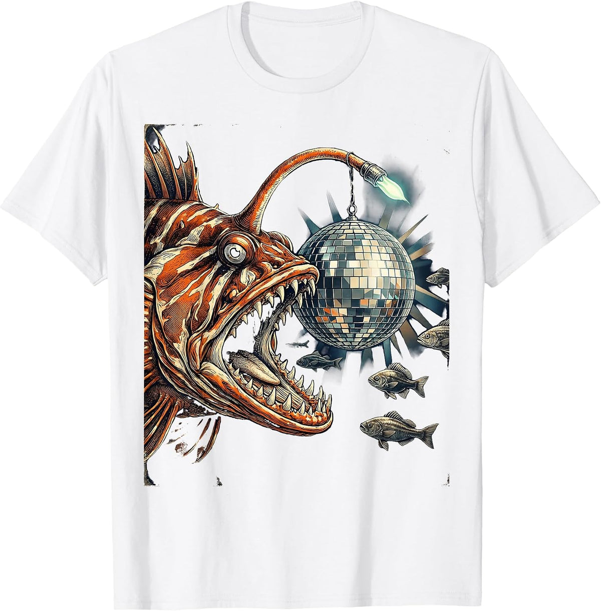 Men's Deep Sea Disco Ball Anglerfish Illustration T-Shirt - White