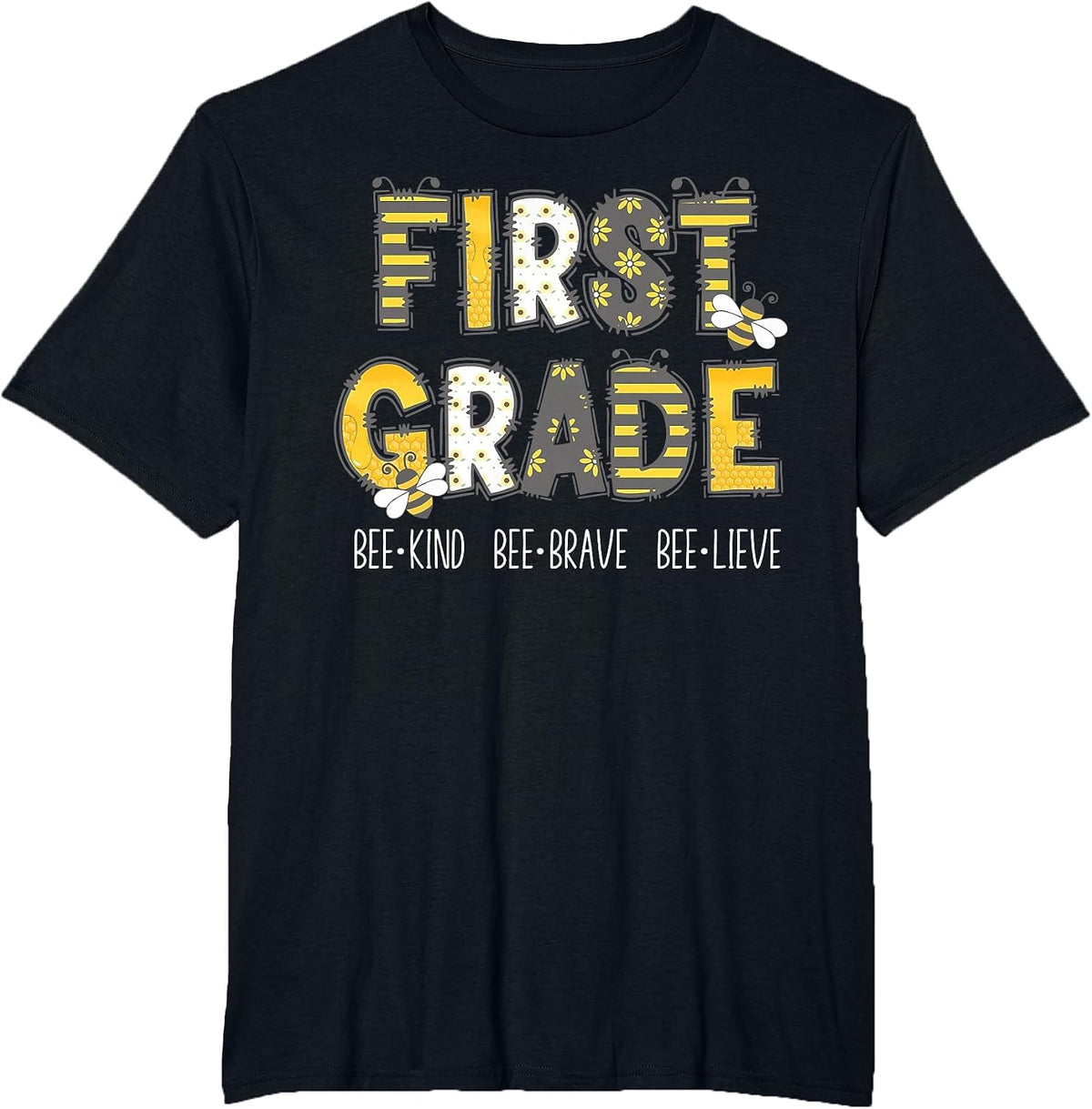Groovy Bee Kind First Grade Teacher 1st Squad Student Grad T-Shirt - Black