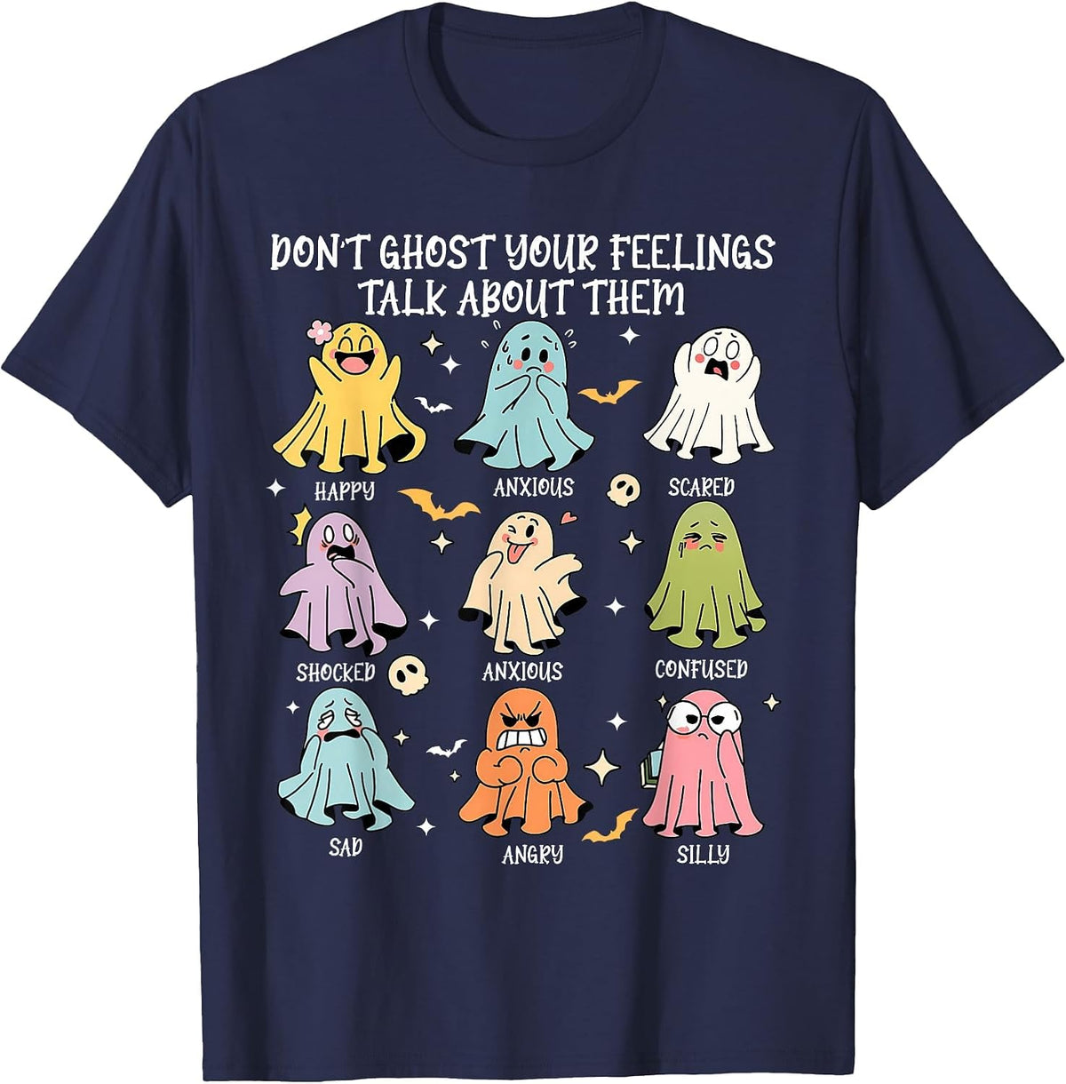Don't Ghost Your Feelings Mental Health Awareness Halloween Tee T-Shirt for Men Women - Navy Blue