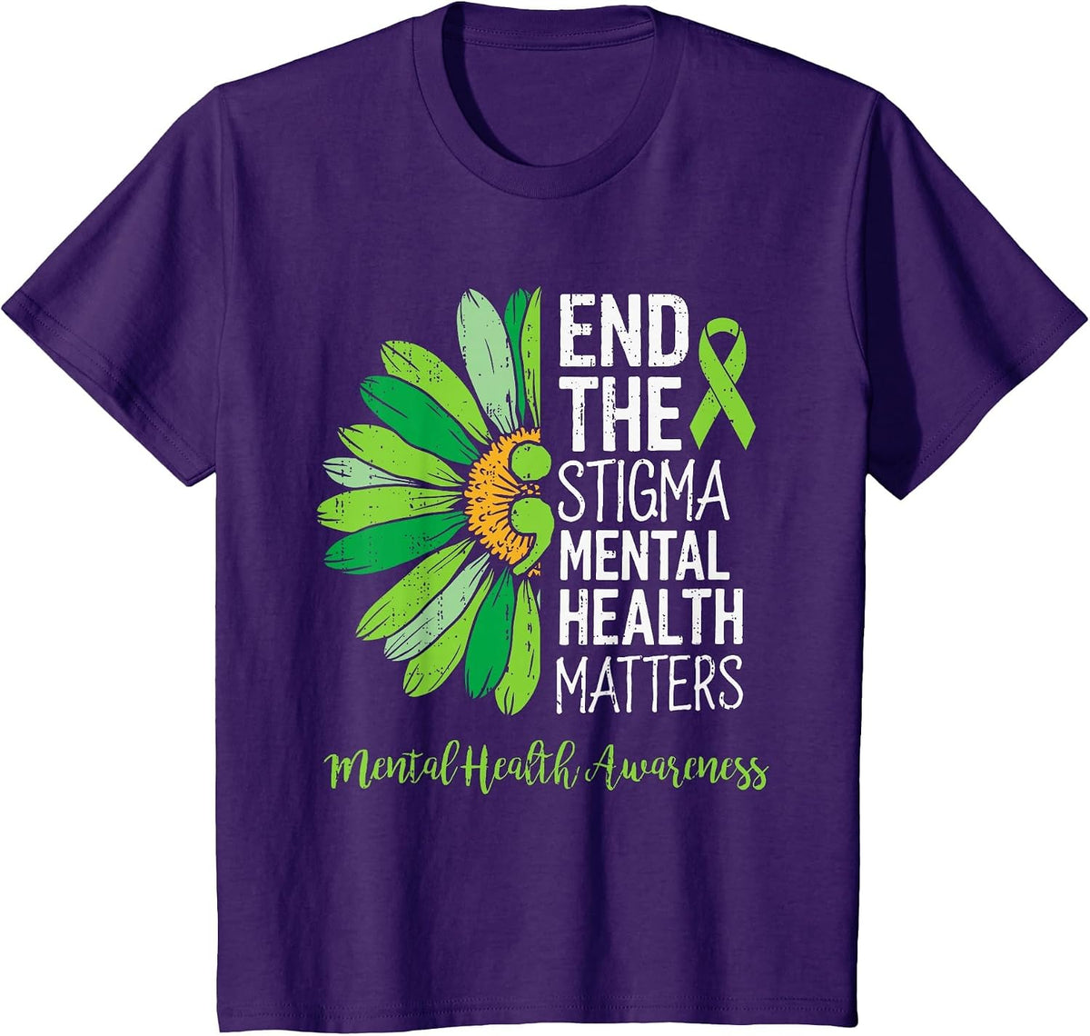 End The Stigma Mental Health Matters Awareness Brain Illness T-Shirt - Purple