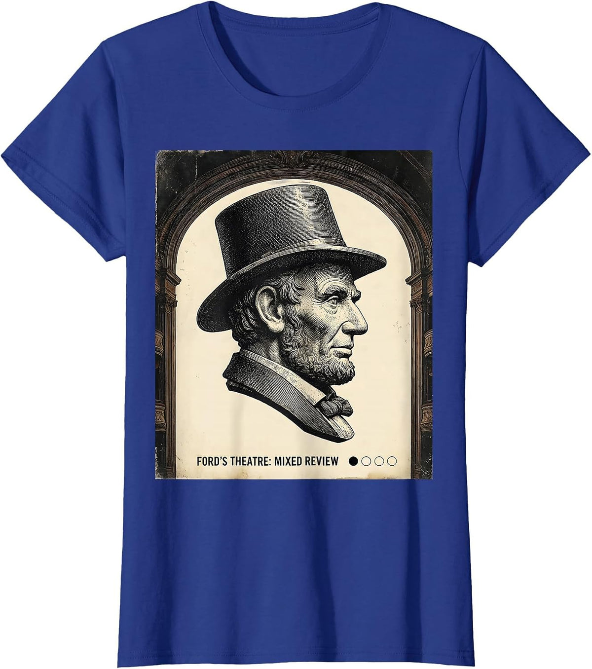 Women's Ford's Theatre: Mixed Review Vintage Abraham Lincoln T-Shirt - Royal Blue