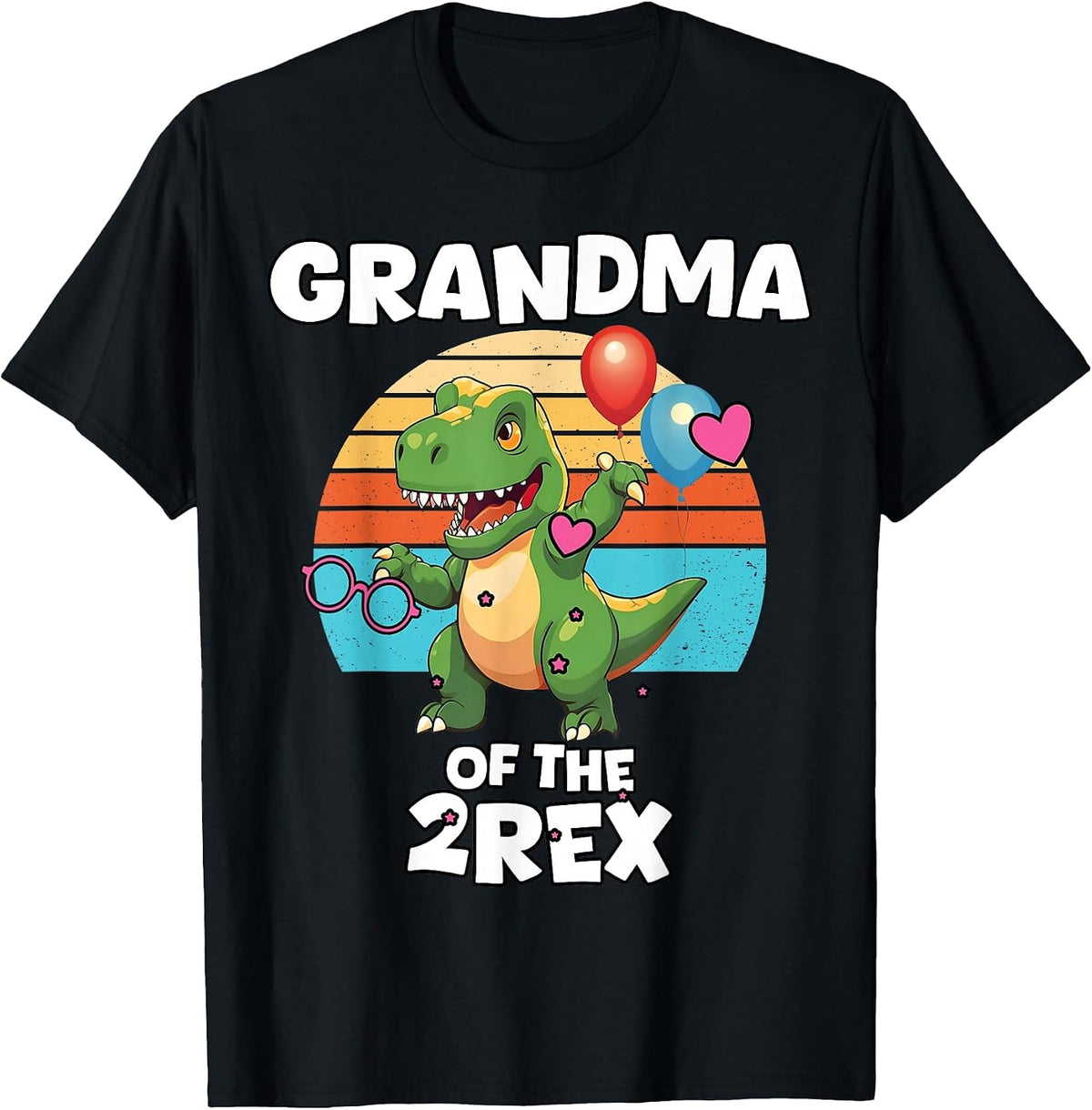 Grandma of The Two Rex Dinosaur Funny Birthday Saurus T-Shirt - Black