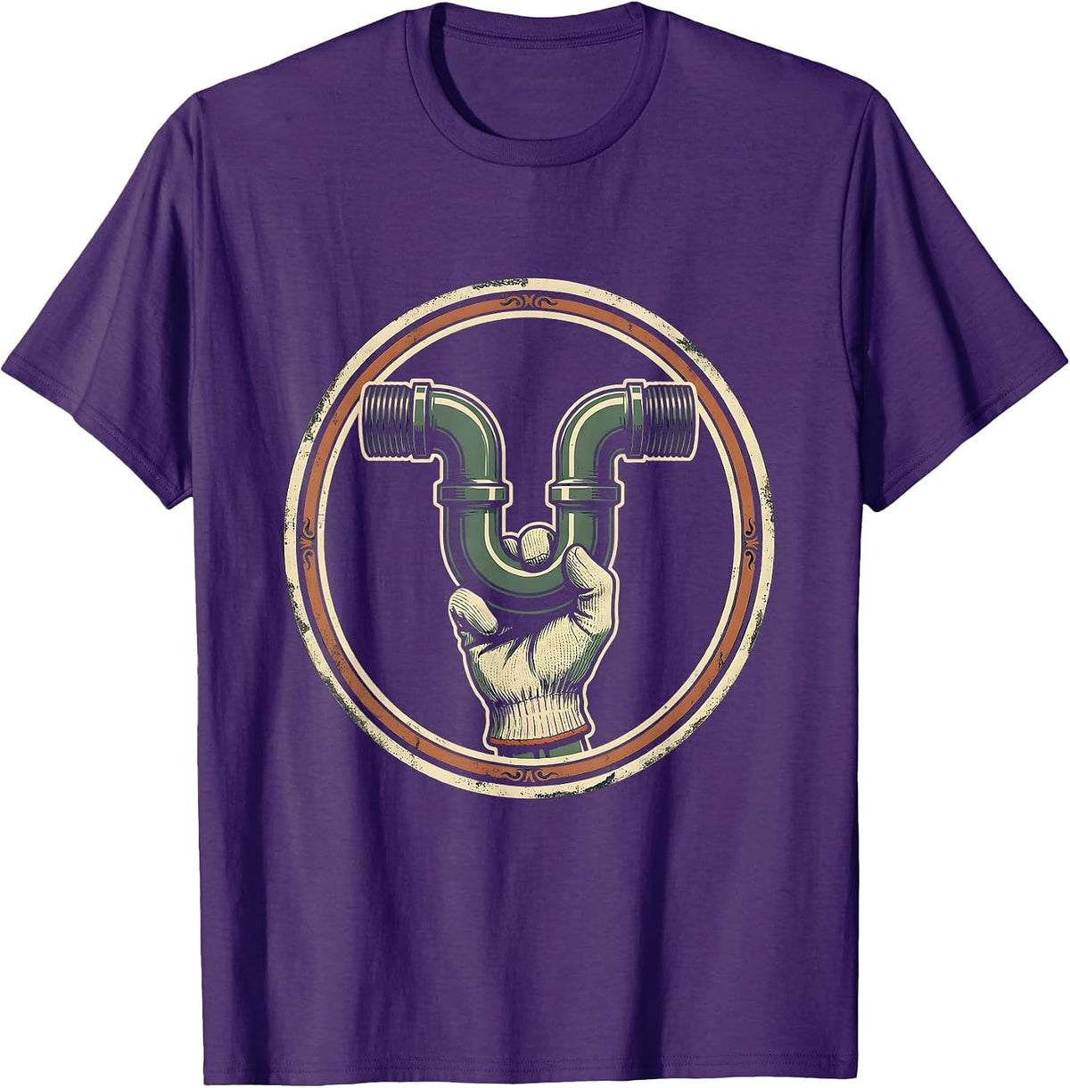 Men's Sealed Trap Badge Vintage Plumber Pipefitter Humor T-Shirt - Purple