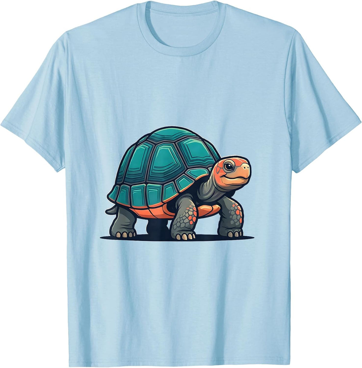 Men's Cheerful Tortoise Flat Vector Reptile Lover Novelty T-Shirt - Baby Blue