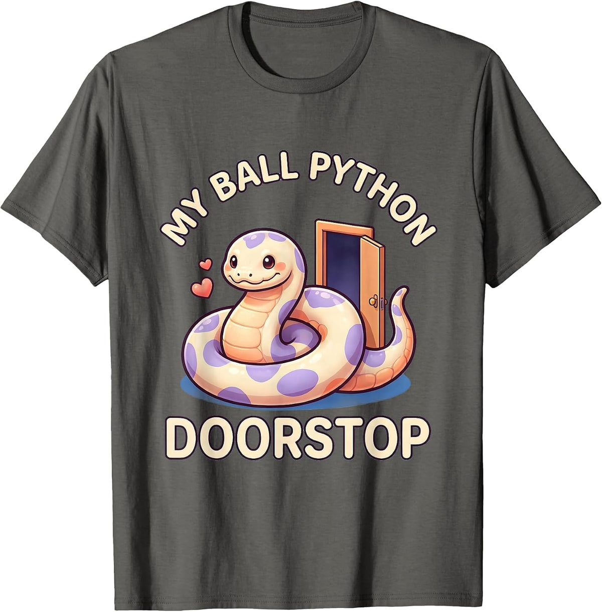 Men's My Ball Python Doorstop Cute Kawaii Reptile Lover Snake T-Shirt - Asphalt Grey