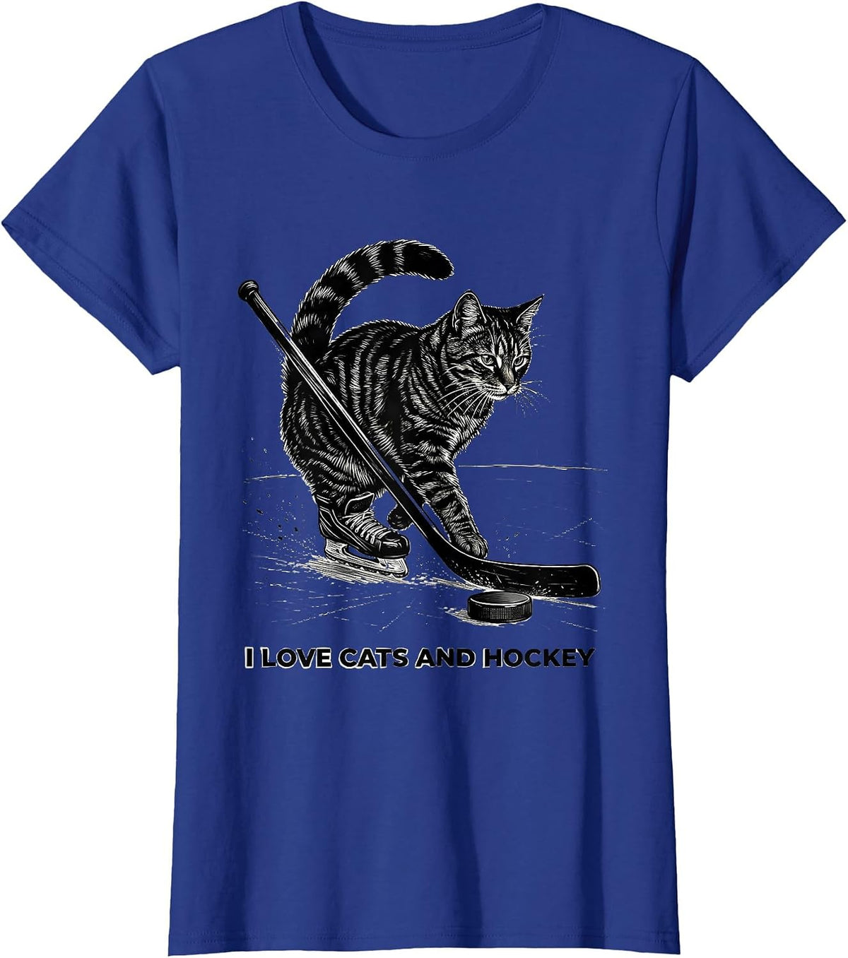 Women's I Love Cats And Hockey Funny Cat Lover Hockey Fan Novelty T-Shirt - Royal Blue