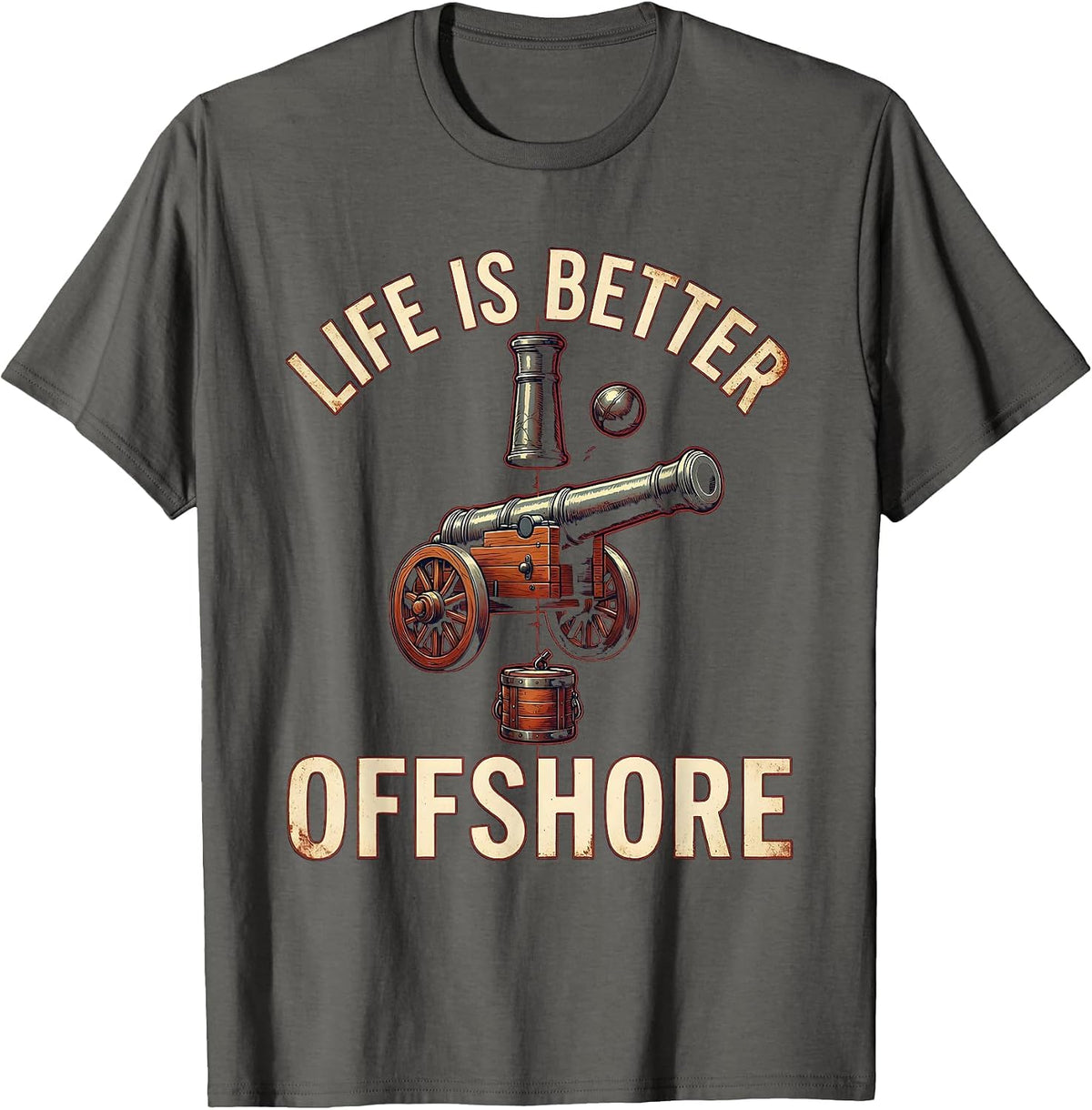 Men's Life Is Better Offshore Pirate Graphic Design T-Shirt - Asphalt Grey