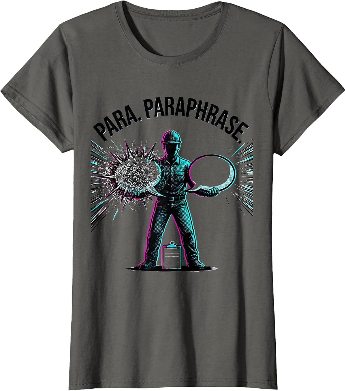 Women's Para Paraphrase Bold Pop Art Funny Paraprofessional Support T-Shirt - Asphalt Grey