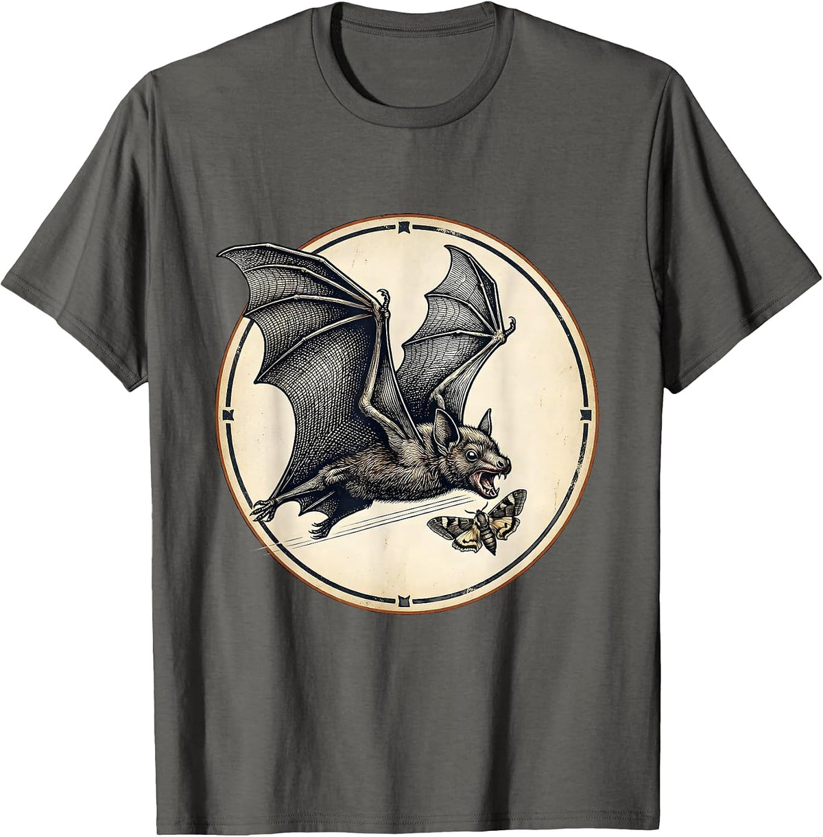 Men's Vintage Bat Lover Halloween Nature Illustration T-Shirt - Asphalt Grey