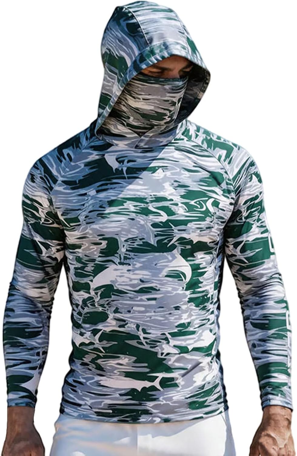 HJINGSUN Fishing Shirt with Hood for Men Fish Print Long Sleeve Shirt UPF 50+ UV Sun Protection SPF Tops for Workout Hiking