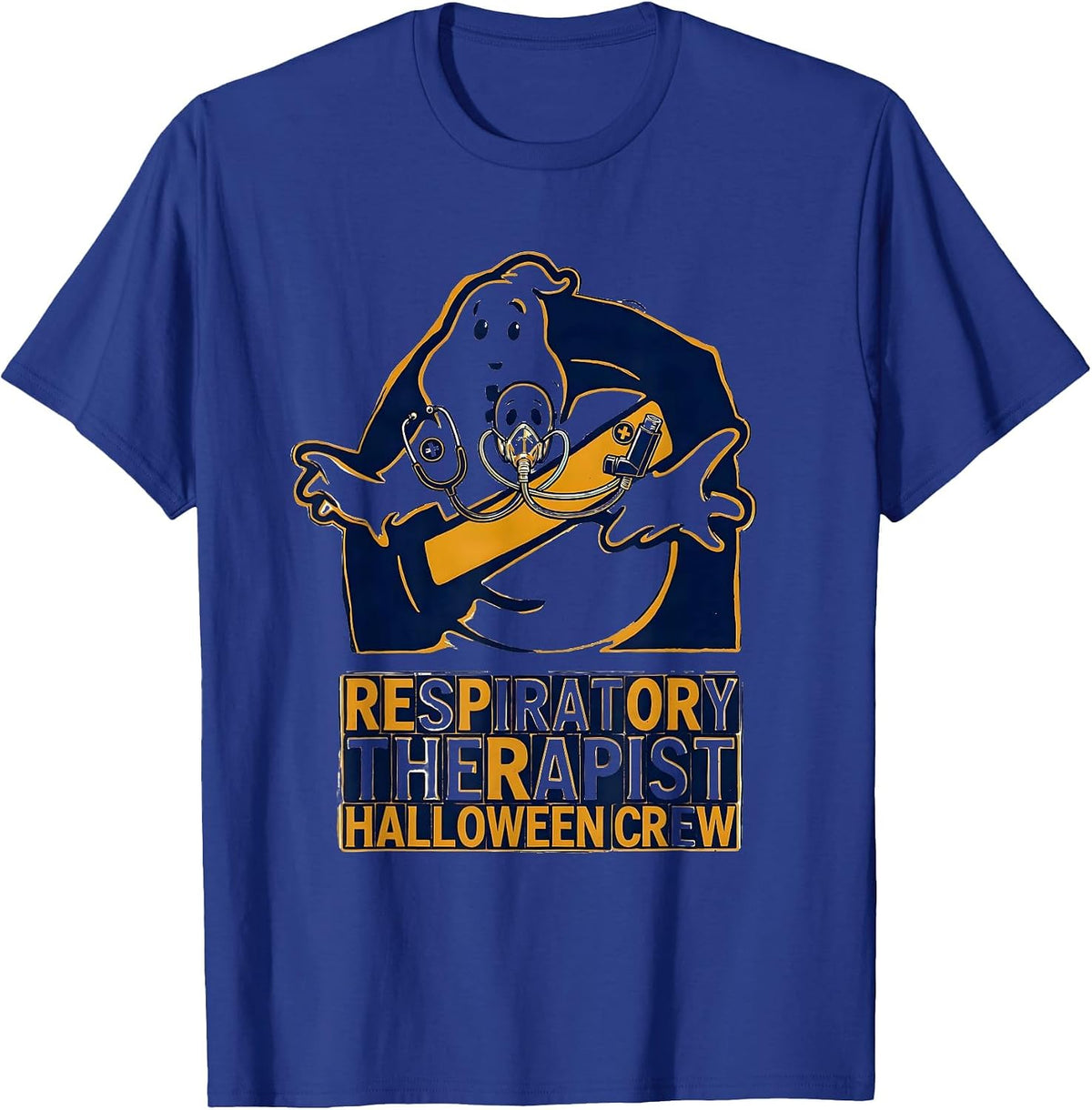 Respiratory Therapist Halloween Crew Wood Type Ghost Costume T-Shirt - Royal Blue