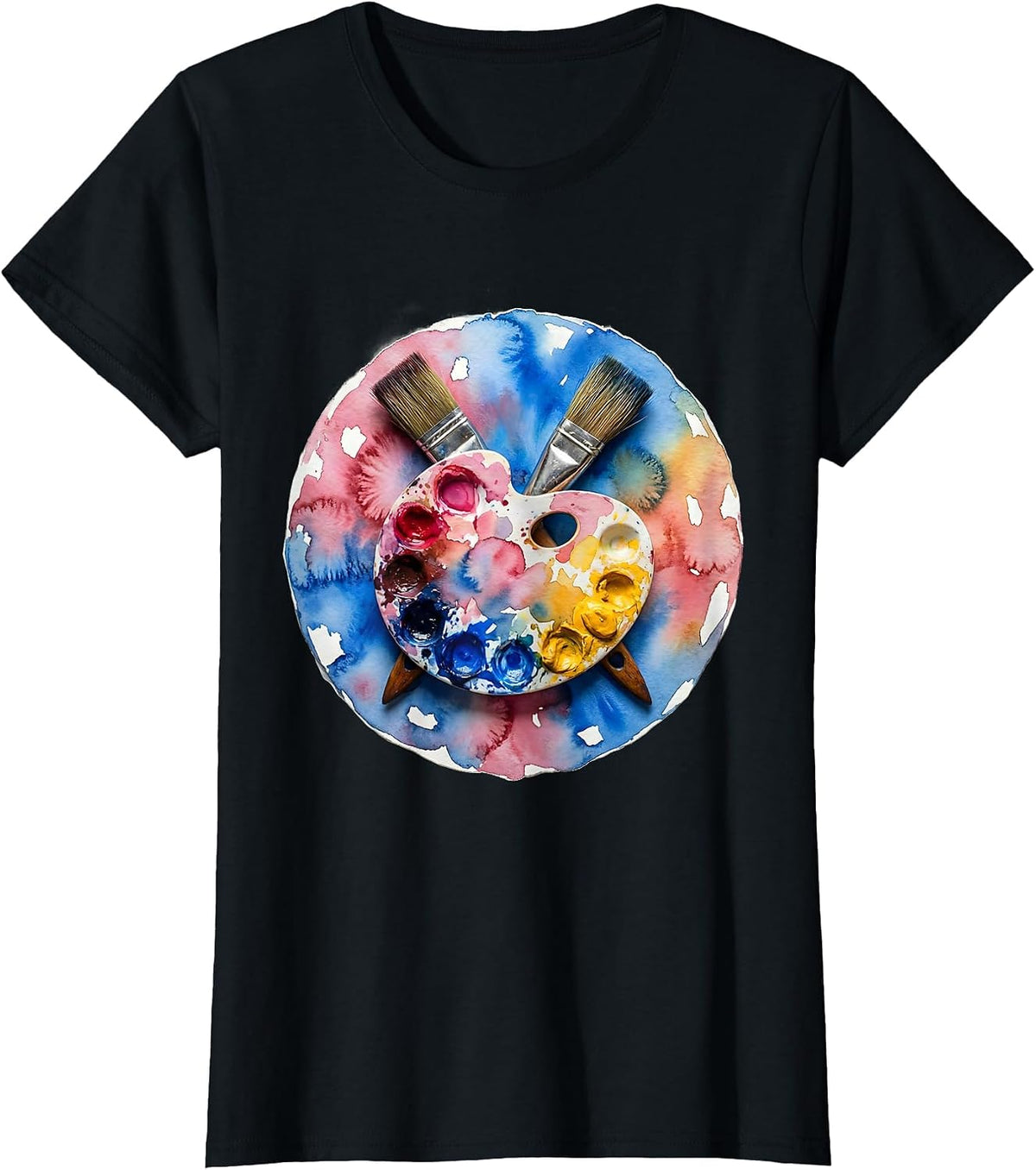 Art Teacher Paint Palette Crossed Brushes Design T-Shirt - Black