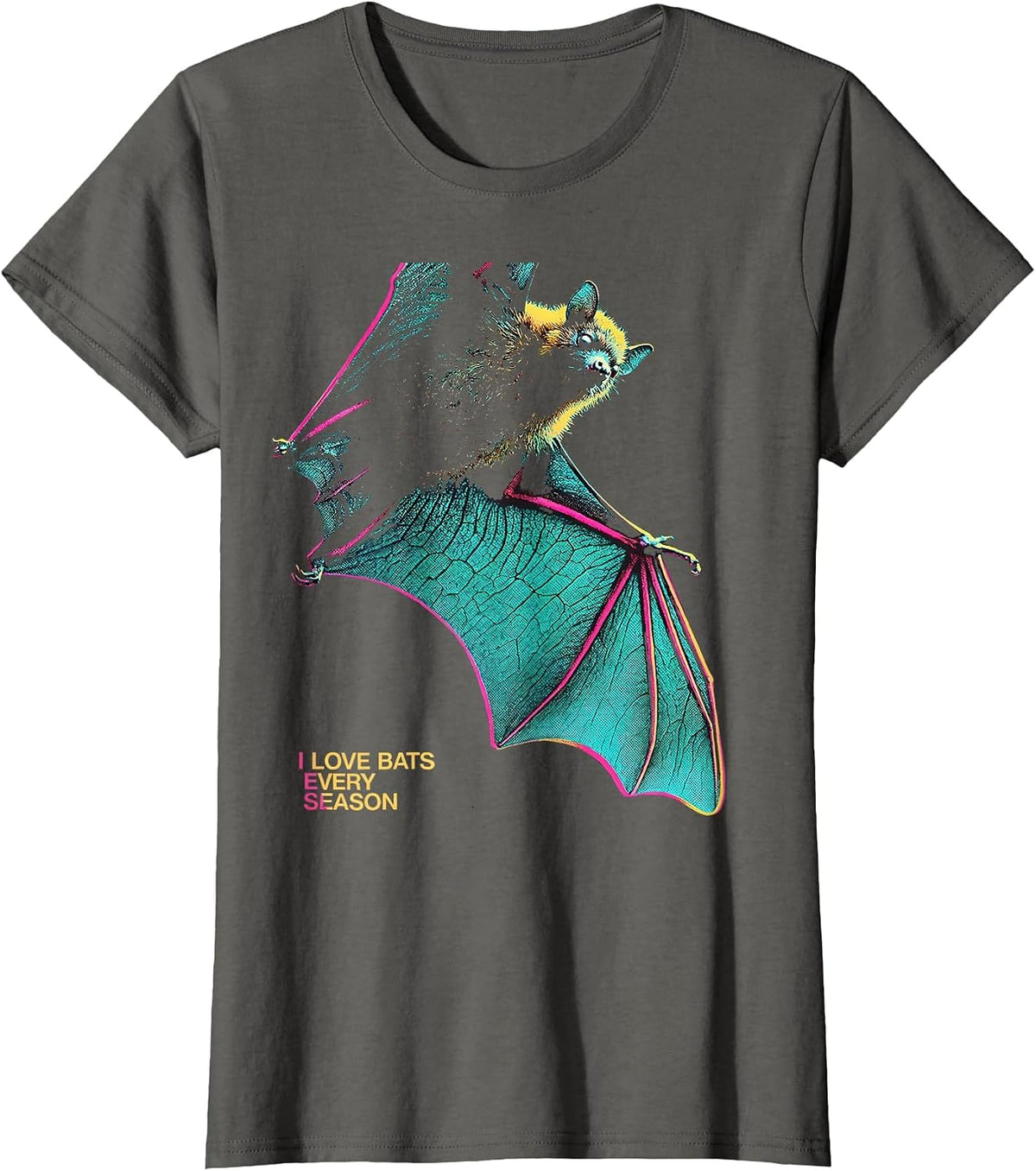 Women's I Love Bats Every Season Vintage Bat Lover Halloween Humor T-Shirt - Asphalt Grey
