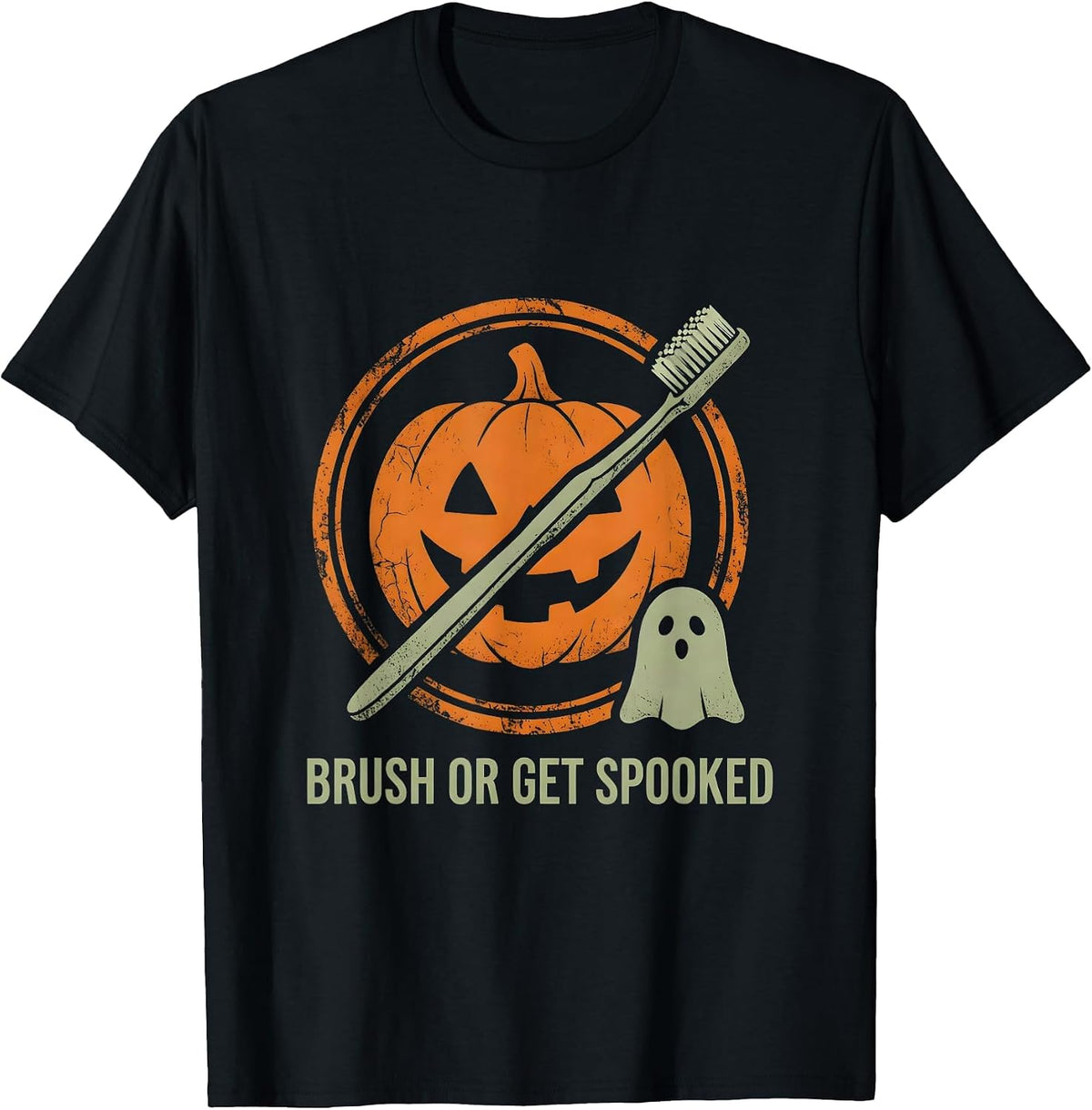 Men's Brush or Get Spooked Halloween Dental Design T-Shirt - Black