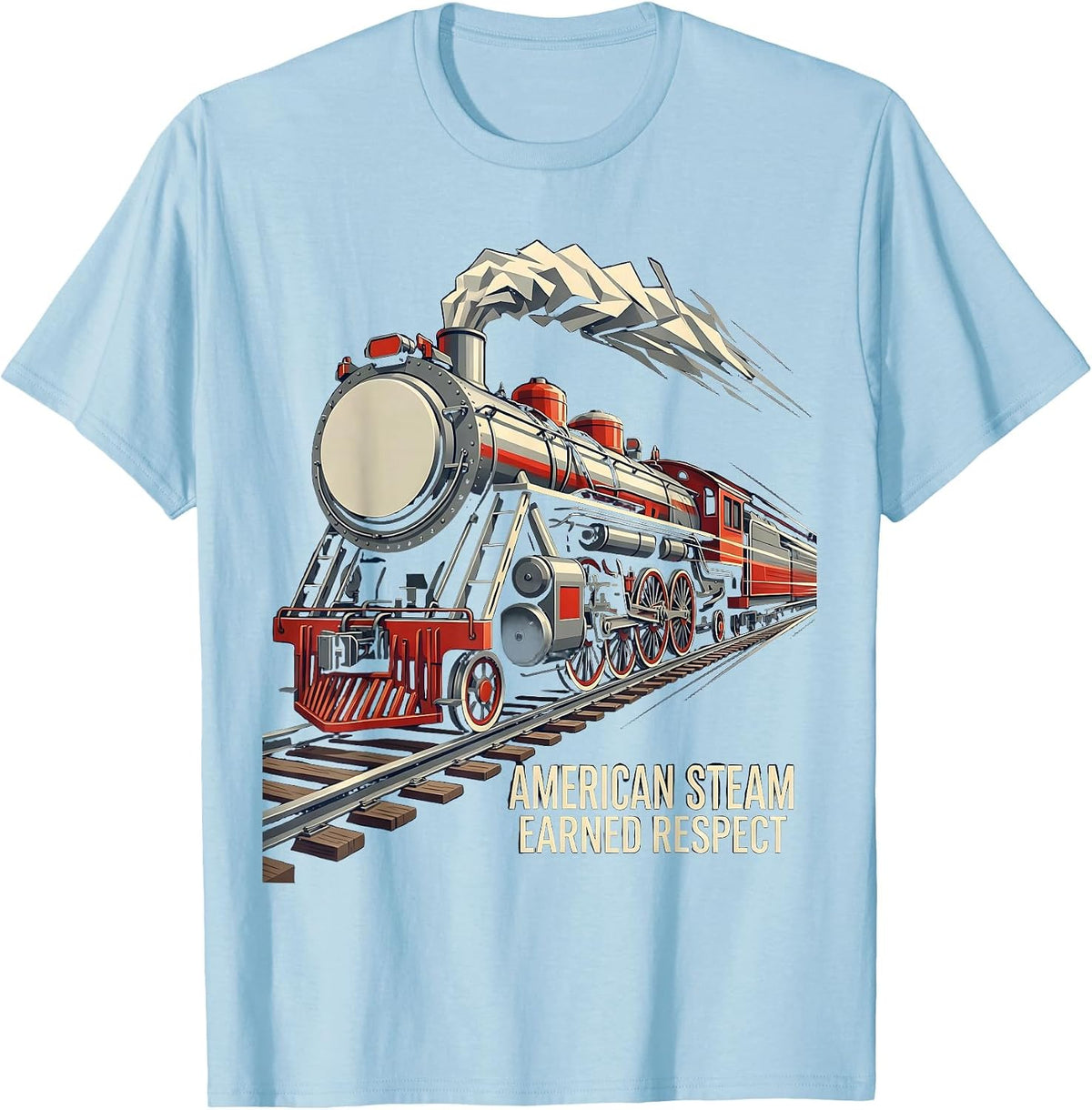 American Steam Earned Respect Futurist Steam Train T-Shirt - Baby Blue