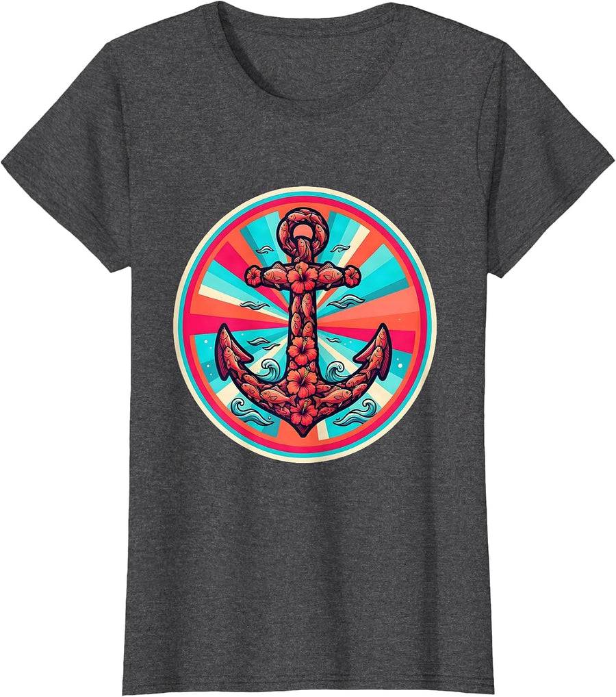 Women's School of Fish Anchor Shape Cruise Design T-Shirt - Dark Heather Grey