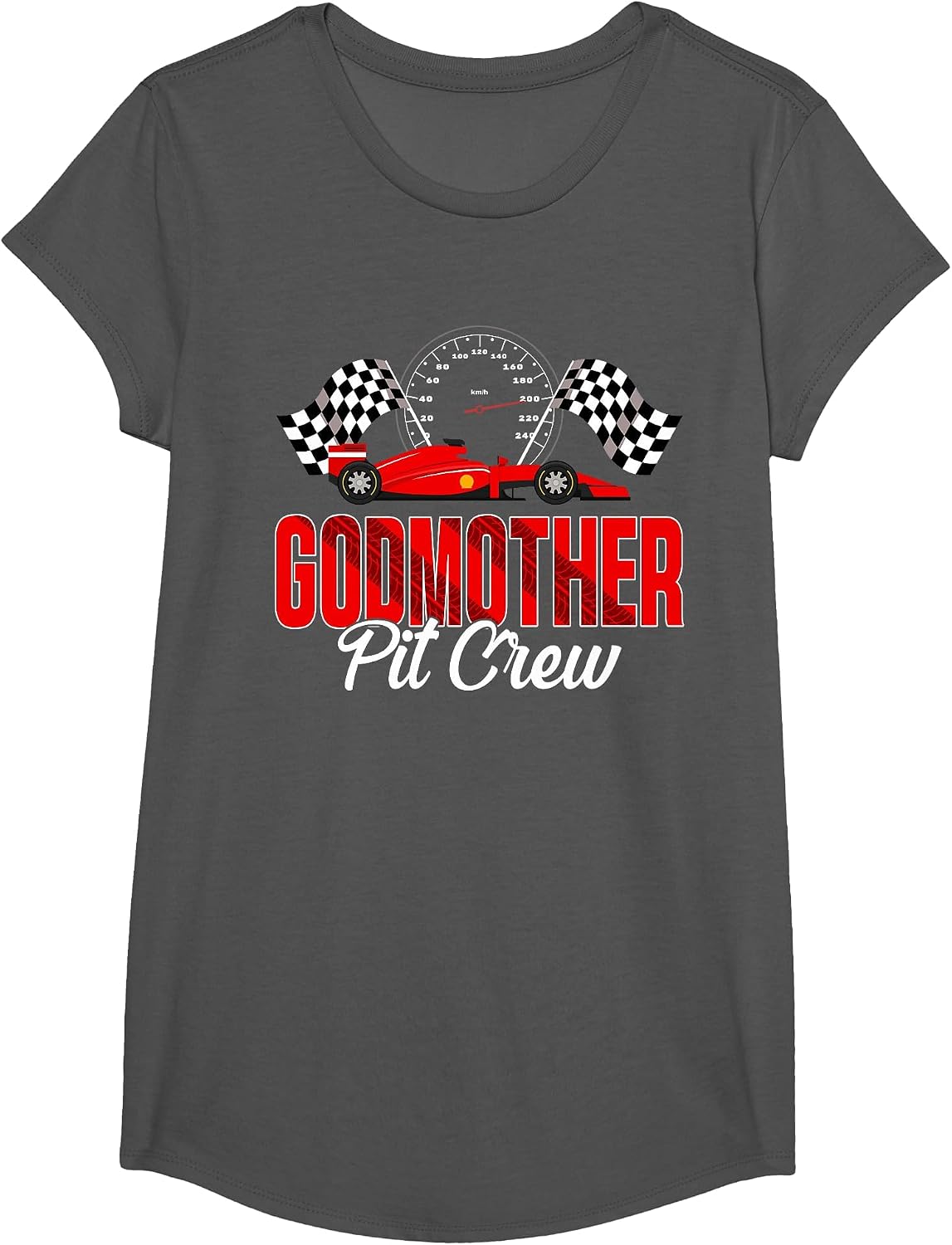 Race Car Birthday Party Racing Family Godmother Pit Crew T-Shirt - Girls Asphalt Grey