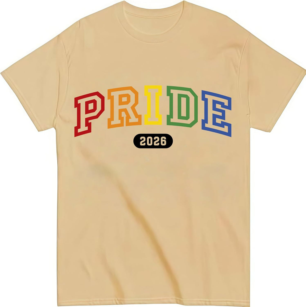 Pride 2026 Rainbow Letterman Varsity Style T-Shirt LGBTQ Pride Month Short Sleeve Tee - Crew Neck Khika