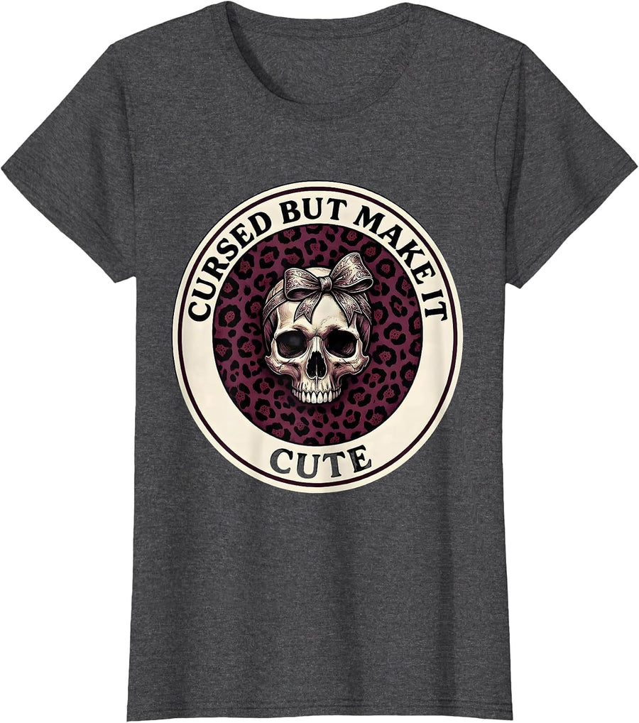 Women's Cursed But Make It Cute Goth Aesthetic Design T-Shirt - Dark Heather Grey