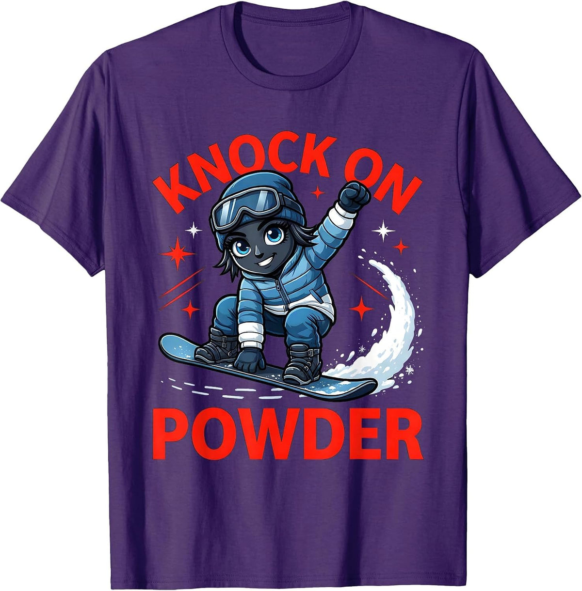 Men's KNOCK ON POWDER Funny Snowboarder Ski Lover Winter T-Shirt - Purple