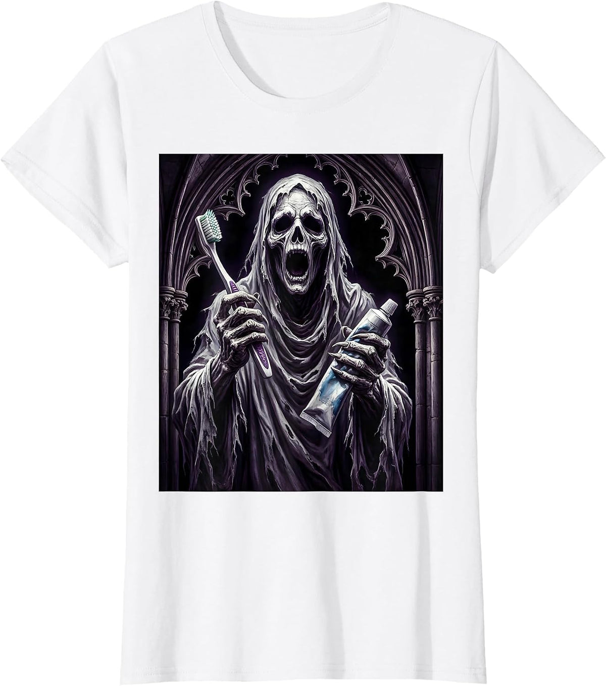 Dental Halloween Ghost Toothbrush Spooky Design T-Shirt - White