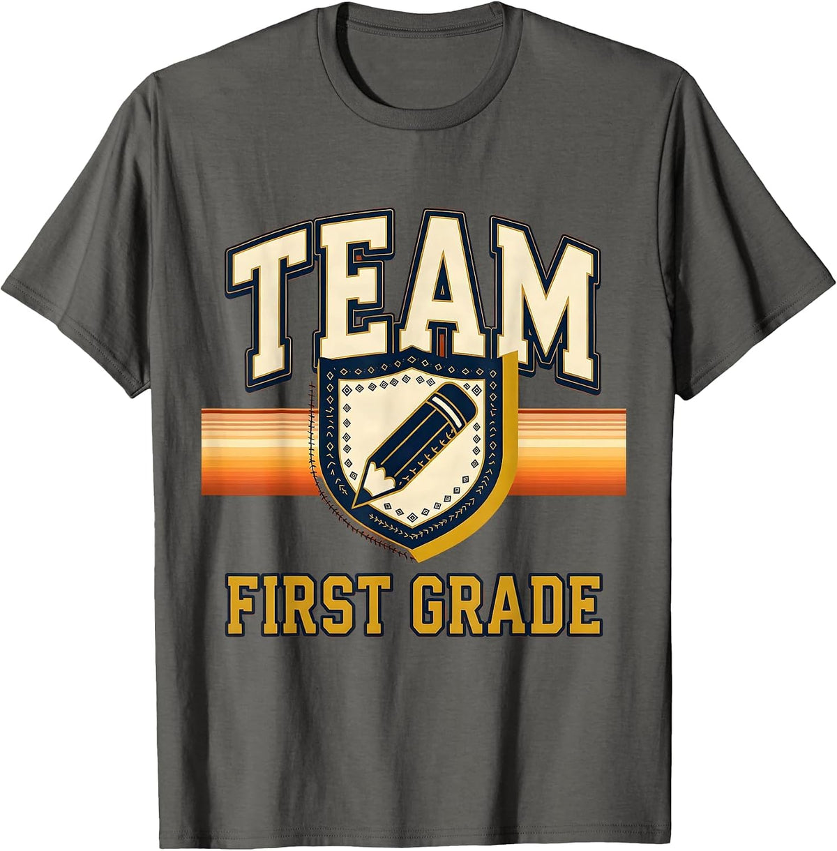Team First Grade Retro Teacher Back To School T-Shirt - Asphalt Grey