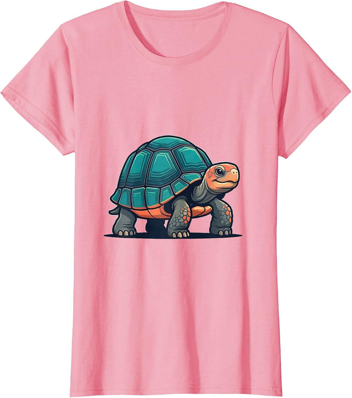 Women's Cheerful Tortoise Flat Vector Reptile Lover Novelty T-Shirt - Pink