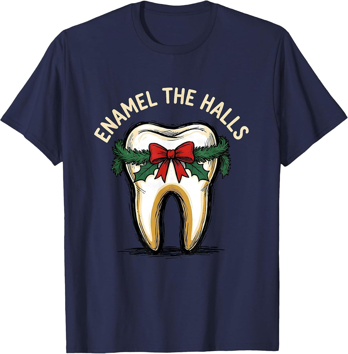 Men's Enamel the Halls Funny Dental Christmas Dentist Dental T-Shirt - Navy Blue